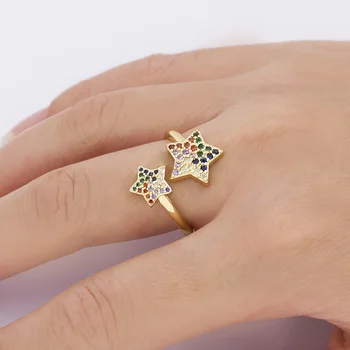 Klasični zaručnički prsten Ženski prsten Jednostavan Star dizajn Otvaraju Prstena za prste Položite Kamenje CZ Nježne Ženske Vjenčani nakit Poklon