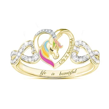 Modni prsten Jednoroga u obliku srca u obliku ljubavi s natpisom 