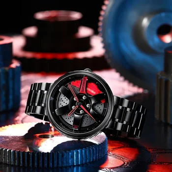 Novi dolazak NIBOSI Kolski sat sa rotirajućim obruč-hub Individualni dizajn Kvarcni ručni sat Vodootporan Automobilskih kotača TE37 Sat Volk Racing Rays