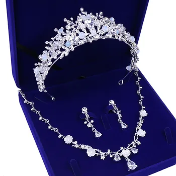 Luč Prekriven Šljokicama Crystal Umjetnih Bisera Ogrlice Naušnice Tiaras Crown Vjenčanje Afričke Ogrlice Nakit Setovi Vjenčanje Nakit Kit