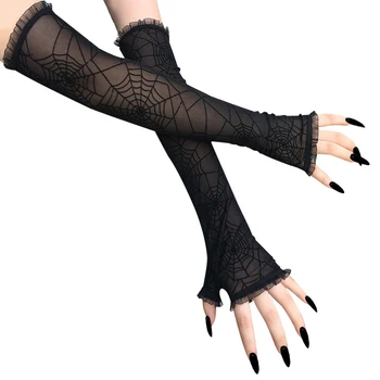 1 par Punk-crni Pauk rukavice Cosplay Za žene Rukava dužine do pola prsta Gotički držači mrežaste rukavice bez prstiju Halloween