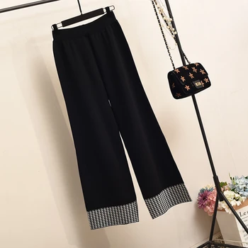 2021 Jesen pletene komplet od 2 predmeta Ženski kardigan u kavez, džemper + Široke hlače, Odjeća od dva dijela, ženske ošišan hlače, odijela