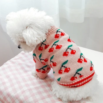 Džemper sa po cijeloj površini trešnje za pse Zimska odjeća za male pse Pletene džemper za kućne mačke Topla majica za pse Mače Chihuahua štene Odijevanje