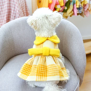 PETCIRCLE Odjeća za pse Žute kockice kućicu za ovratnik Vune haljina je Pogodan Za mali pas Štene domaće Mačke Zimsko kućni ljubimac Slatka Odijelo Odjeća Kaputi