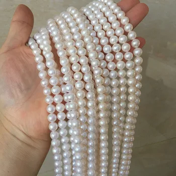 Besplatna dostava,sjajne biserne perle, visina 38 cm,AA+ prirodni slatkovodni biseri okruglog oblika,promjera bisera 6,3-7,3 mm