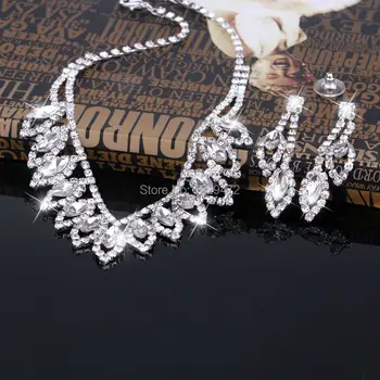 TREAZY Silver Color Crystal Vjenčanje Nakit Setovi Sjajni Listovi Oblik Ogrlice Ogrlice Naušnice Svadbeni Nakit za žene