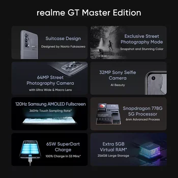 Realme GT Master Edition, Globalna verzija, 6 GB+128 GB / 8 GB+256 GB, Snapdragon 778 G 5 G, 65 W Super naplatiti дротика