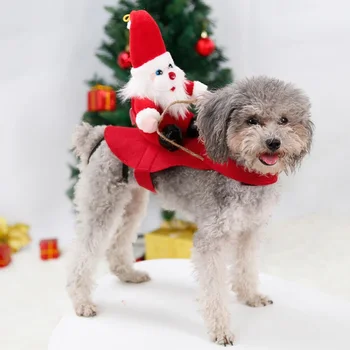 Božićni odijelo za kućne ljubimce pse Kostim Djeda Mraza Jahati Smiješno Odijelo pas Pogodan za festival Novogodišnji, Božićni odijelo Odjeća za kućne ljubimce pse