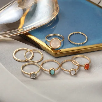 8 kom./compl. Vintage Prsten s kristalima Komplet nakita za žene Moda za djevojčice Jednostavan Zlatne boje Prsten na prst Nakit Izravna dostava 2021 Novi