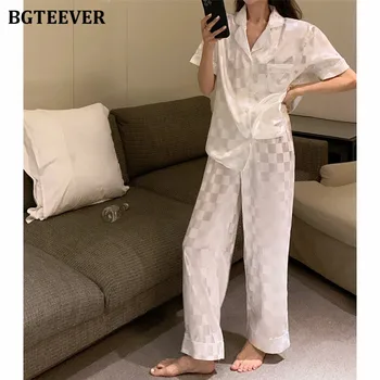 BGTEEVER Elegantan ženski пижама Komplet od 2 predmeta Majice kratkih rukava i elastičan struk Duge Hlače 2021 Ženski pokrivač Пижама Kostimi