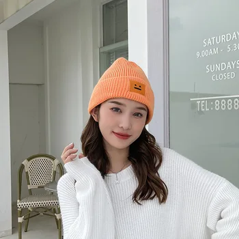 2021 nova jesensko-zimska ženska vezene nasmijano lice crno mornarska kapa koreanska verzija slatka i slatka вязаной ha