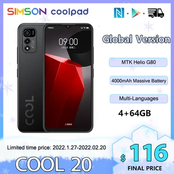 Coolpad Cool 20 Globalna verzija Rom-a Smartphone MTK Helio G80 4+64 GB 4500 mah 6,5