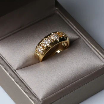 Luksuzno Zaručnički prsten s dragim kamenom Divljeg oka, Okruglo Prsten od žutog zlata s premazom od циркона, Europska i američka
