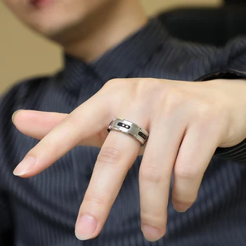 Prsten za muškarce, Volfram Prsten, Polirani Inlay Crnim Kamenjem za Zaručnički Prsten, Besplatna Dostava, Prilagođeno