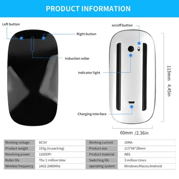 Punjiva Dodirna Čarobni Bežični Bluetooth miš 5.0 Za putovanja ultra-tanki Prijenosni Miš,kompatibilan sa PC,MAC, laptop