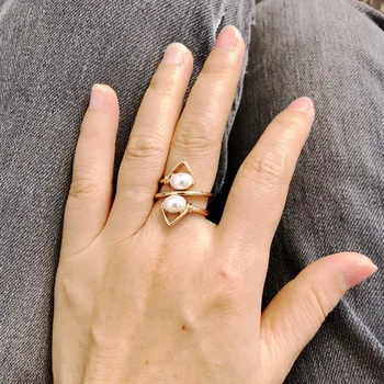 F. J4Z Nove Vruće Prsten s biserima Modni минималистичные nakit Geometrijski Prsten sa gornje prstom Imitacija Sedef Pribor za ruke Shuttle