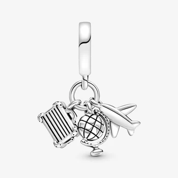 Pravi Šarm od 925 sterling srebra Avion Globus Perle za kostime Idealni Izvorni Pandora narukvica Fin srebrni nakit DIY Poklon
