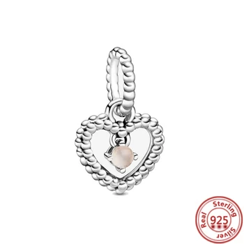 Trenutno Srebro 925 sterling 12 Mjeseci Šarene perle od Циркона Privjesak u obliku srca Pogodan za originalne narukvice Pandora Ovjes DIY Ženski nakit