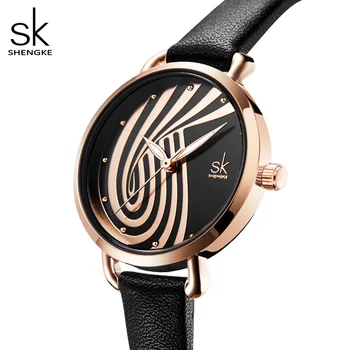 Shengke Elegantne Nove ženski sat sa crnim kožnim remenom Quartz satovi Modni dizajner Ženske Satove Jamstvo Zegarek Damski