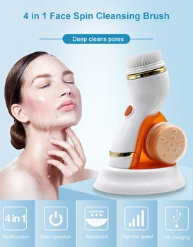 USB Punjenje Električna Četka za čišćenje lica u SPA-salon za lica Kozmetički Pročišćivač Piling Alat 4 u 1 Uređaj za čišćenje lica s napajanjem