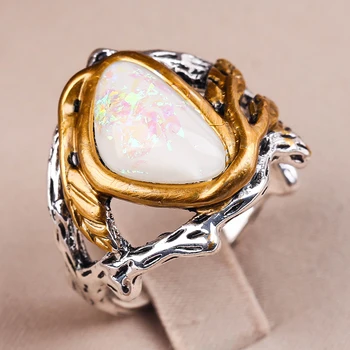 Prsten Za žene Mjesečev Kamen Opal Vjenčanje Sa zlato list Zlatom Estetski Koreanska Verzija Jednostavnih Prstenova Mori Modni Nakit O4M125
