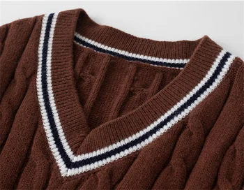 PUWD Starinski ženski dres s V-izrez u Patchwork stilu Ženski soft pletene pulover Ulica odjeća 2021 Jesenski modni ženski džemper šik