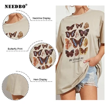 NEEDBO Nove slobodne ženske majice kratkih rukava s po cijeloj površini leptiri i okruglog izreza Majica Plus Size Harajuku Casual Top Ženski 2021 Ljeto