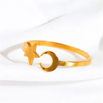 Yungqi Nehrđajućeg Čelika Mjesec-Zvijezda Otvoreni Prsten Za žene Nakit sa šarmom Predivna Podesivi Prsten za prste Za Zurke Poklon za rođendan