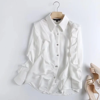 2021 Jesenski bluzu dugih rukava Ženska majica sa volanima u engleskom stilu Ured za ženska moda ravnici jednostavne bijele Svakodnevne bluze Vrhovima