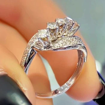 Huitan Novi Dizajn Angažman Vjenčano Prstenje za žene Srebrna Boja Bijela Kubni Cirkonij Jedinstveno Donje Prsten je Poklon Modni nakit