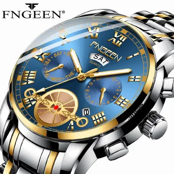 Nove se prodaju muški sat FNGEEN Top-brand Moderan Luksuzni ručni sat sa tourbillon gledati Od kvarca čelika, Vodootporan ne-automatski satovi Za muškarce