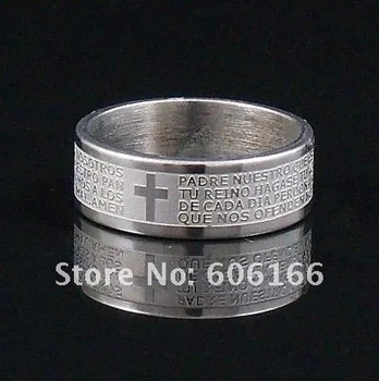 8 mm Silver Ton s Gravurama Španjolski Biblija očenaš Križ Prsten Prsten Od Nehrđajućeg Čelika Modni Vjerske Ukras