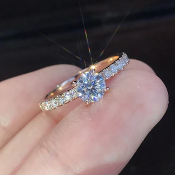 Novi Moderan Dizajn zaručnički prsten s kristalima Topla Rasprodaja Prsten za žene Bijeli Cirkon Kubni Elegantne Prstenje Ženske svadbeni nakit