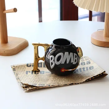 Kava Bubalo u obliku mine 3D stakleno Keramička Šalica Šalica za mlijeko sa zlatnom drškom Bubalo Okrugla Čaša za šalice