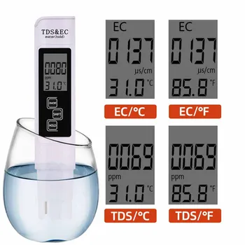 Prijenosni 3 u 1 EC TDS Mjerač Temperature Digitalni LCD zaslon Ručka za testiranje vode sa 4 Različita načina Tester razine vode Filter čistoće