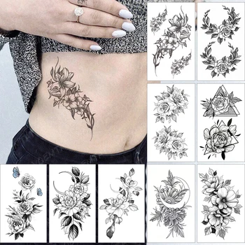 Vodootporne Privremena Tetovaža Naljepnica Realno Crna Struk Zglob Cvijeće poput Ljiljana Flash-Tattoo Lažna Tetovaža Za Body art Žene muškarce