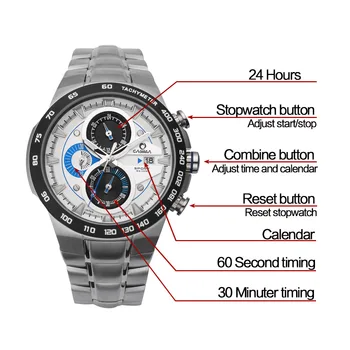 Luksuzne marke satova Muške Sportske Sjajne Utrke Muški ručni Kvarcni sat je Vodootporan 100 m Od nehrđajućeg čelika CASIAM#8209