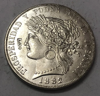 1882 Peru 5 Pezeta Посеребренная novčić