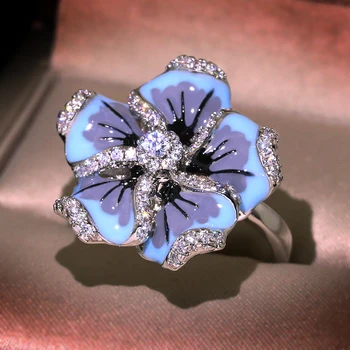1pc Prekrasan Plavi Cvijet Prsten Moda Modni Nakit, RUČNO rađen PRSTEN s Emajl za žene poklon nakit