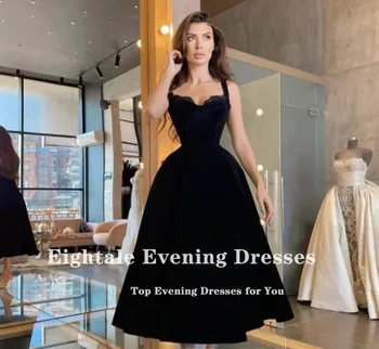 Oktalni kratko haljina za prom s crnim сердечком na trake trapeznog oblika srednje dužine Baršunasto večernja haljina Celebity Party Dress 2021