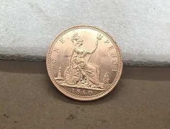 Velika britanija 1860 1 Penny Kraljica Victoria velika Britanija Brončani Portret Crveni Bakar Kopiju novčić S Glatkim Rubom