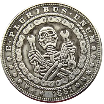 HB(119)Američki Skitnica 1881 Dolar Morgan Lubanju Zombija Kostur Posrebreni Fotokopirni kovanice