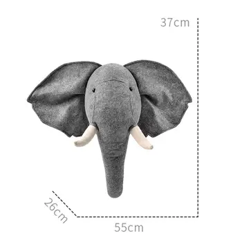 3D Slatka Slon Glava Životinje Zidni Držač Ukras Objesiti Zid Oslikana Mekana Igračka Nordijsko Početna Soba Dječji vrtić styling