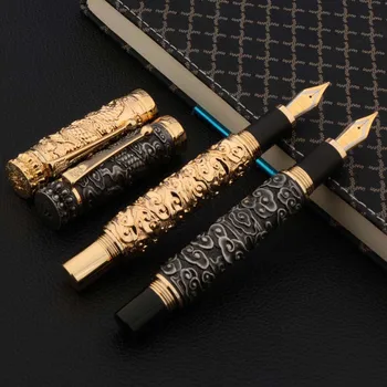 Luksuzna visokokvalitetna nalivpero jinhao zlatni zmaj Huabiao reljefnih rotirajuća ručka za kaligrafije fude Uredski školski pribor nove