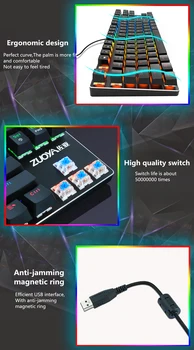 Originalna Igra Mehanička tipkovnica ZUOYA X76 s USB-žicom 87 tipke s pozadinskim osvjetljenjem RGB Crvena/Plava Prekidač za PC Računalo Gamer