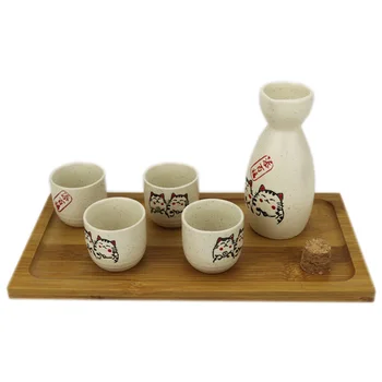 Vinski Set od 5 Predmeta Keramičke posude za Sake u japanskom Stilu 16 Uzoraka Манеки Neki Sakura Sretna Mačka Čaša Za Piće Boca Vina