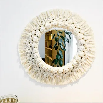 Novi dolazak ručni rad makrame zidna svjetiljka s ogledalom zidnih ogledala dekor ručno ogledalo