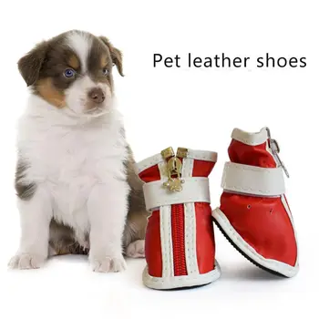 Neklizajući zimske cipele za štence Vodootporne umjetna koža Zimske cipele za kućne ljubimce pse s patent-zatvarač Cipele za pse za male pse, Mačke Chihuahua