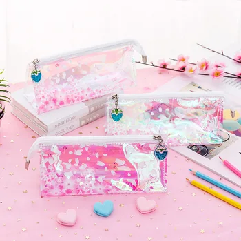Slatka кавайный kutija za olovke, roza cvijet trešnje transparentna olovka velikog kapaciteta pribadača torba školski pribor tiskanice