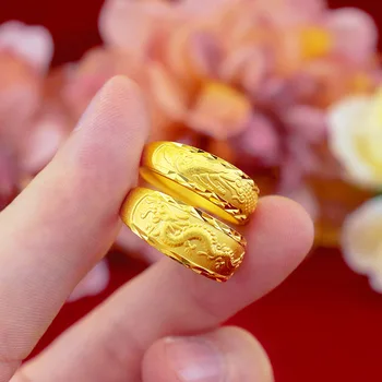 24K Zlatni Vjenčani Prsten za Žene Dragon Phoenix Par Prstenje Zlato Prstenje s obećanjima za Par Žena Gospodo Vjenčano Prstenje Nakit